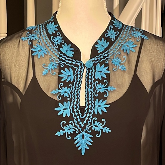 Black Sheer Embroidered Top - Picture 2 of 6